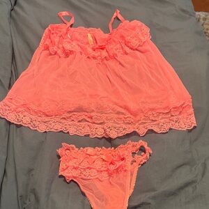 Victoria's Secret Coral Lace Chemise Set